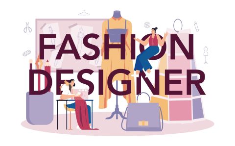 Fashion designer typographic header. Professional tailor sewing or fitting