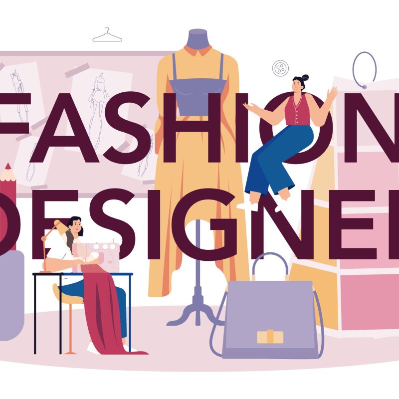 Fashion designer typographic header. Professional tailor sewing or fitting